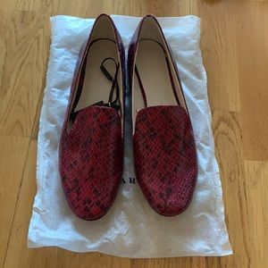 Zara snake detailed ruby red loafers with gem detailing